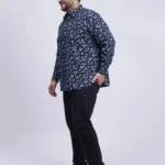 Navy Blue Floral Printed Plus-Size Shirt for Men (3XL–8XL)