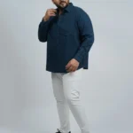 Navy Blue Premium Jacquard Textured Plus-Size Shirt for Men (3XL–8xl)