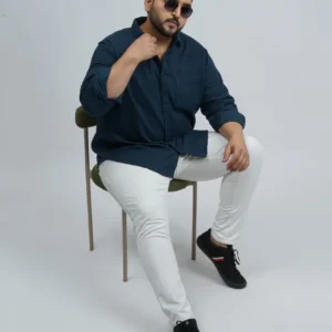 Navy Blue Premium Jacquard Textured Plus-Size Shirt for Men (3XL–8xl)