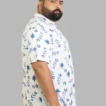 White Leaf Print Cotton T-Shirt – Effortless Comfort & Style for Plus-Size Men (2XL–8XL)