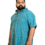 Turquoise Cotton Slub Printed Shirt – Summer-Ready Comfort in Sizes 2XL–8XL