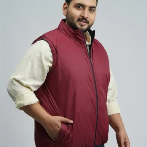 Men’s Plus Size Reversible Sleeveless Puffer Jacket – Maroon & Navy | Big Size Winterwear (3XL–8XL)