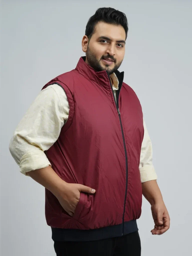 Men’s Plus Size Reversible Sleeveless Puffer Jacket – Maroon & Navy | Big Size Winterwear (3XL–8XL)