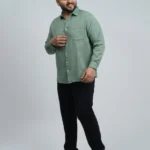Sage Green Textured Solid Plus-Size Shirt for Men