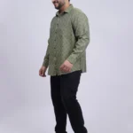 Olive Geometric Printed Plus-Size Shirt for Men