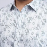 White & Grey Abstract Geometric Printed Plus-Size Shirt for Men (3XL–8XL)