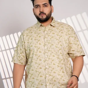 Plus Size Beige Floral Printed Casual Shirt for Men