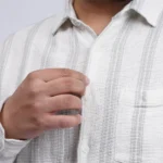 White Textured Striped Plus-Size Shirt for Men (3XL–8XL)
