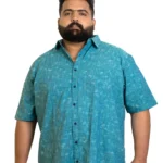 Turquoise Cotton Slub Printed Shirt – Summer-Ready Comfort in Sizes 2XL–8XL