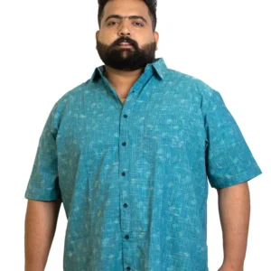 Turquoise Cotton Slub Printed Shirt – Summer-Ready Comfort in Sizes 2XL–8XL