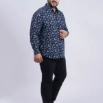 Navy Blue Floral Printed Plus-Size Shirt for Men (3XL–8XL)