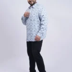 Sky Blue Abstract Printed Plus-Size Shirt for Men (3XL–8XL)
