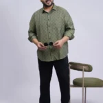 Olive Geometric Printed Plus-Size Shirt for Men