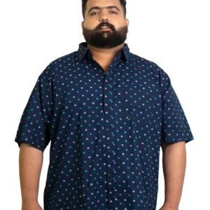 Navy Blue Cotton Printed Shirt – Easygoing Style for Big Personalities (4XL–7XL)