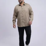 Beige Textured Patterned Plus-Size Shirt for Men (3XL–8XL)